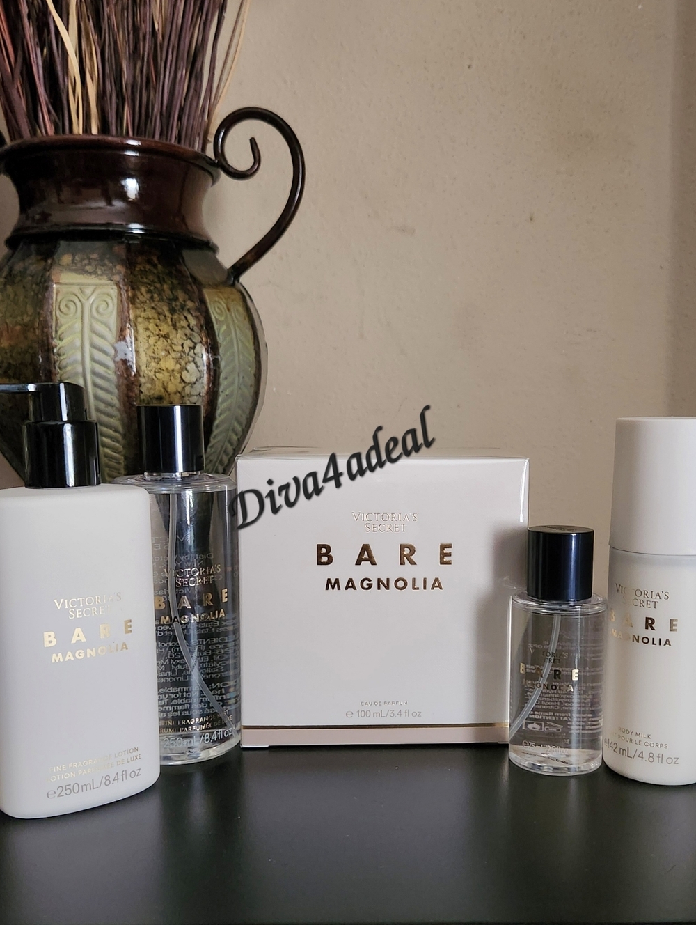 Victoria’s Secret BARE MAGNOLIA 3.4 FL OZ & Mini/Travel Spray 5PC Bundle